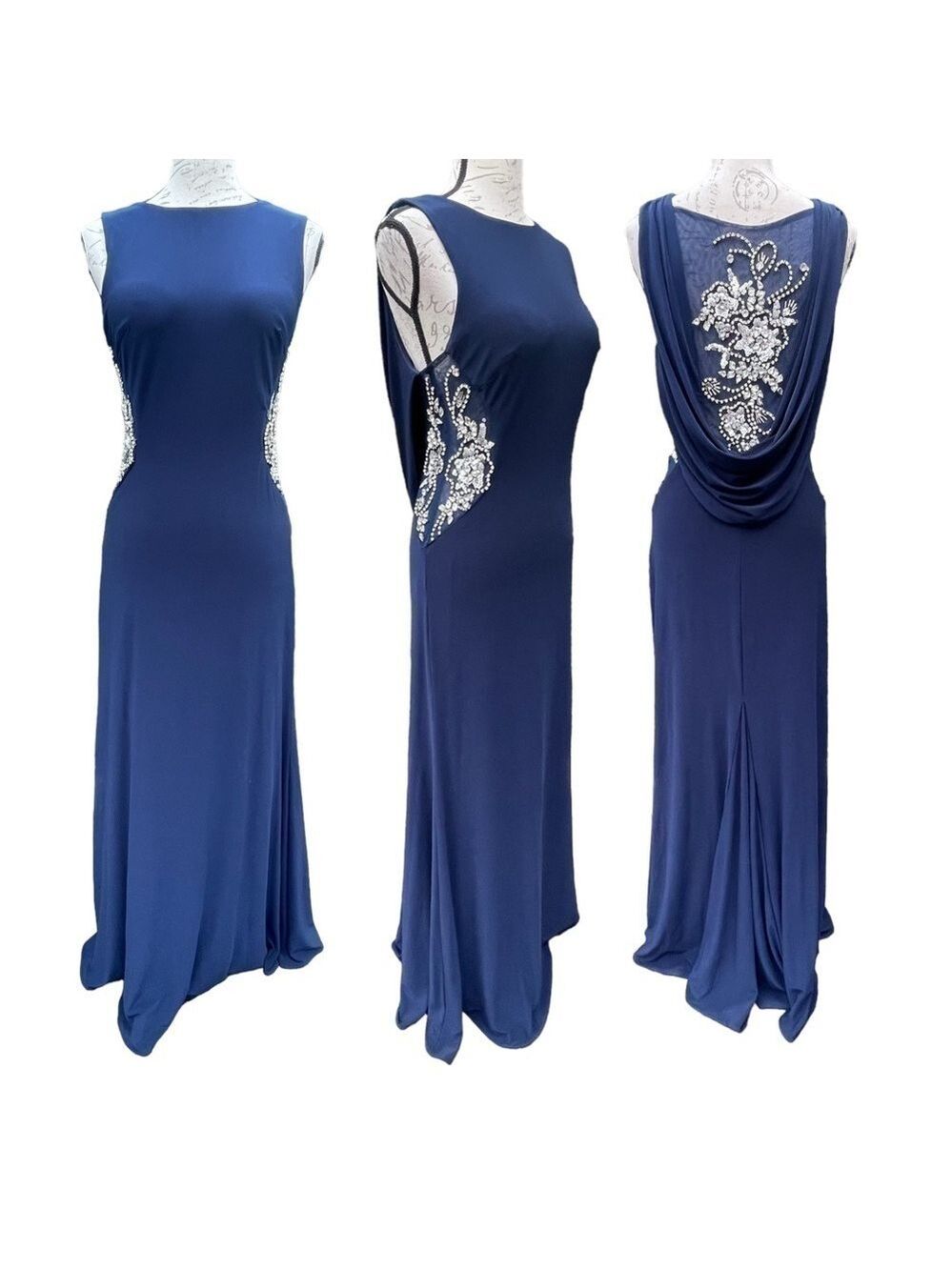 Rina DI MONTELLA FOR COLORS MAXI DRESS GOWN BLUE WITH RHINESTONES SZ 10